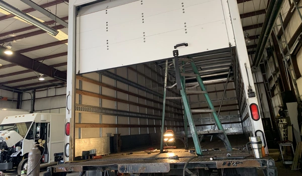 open box truck door perimeter garage